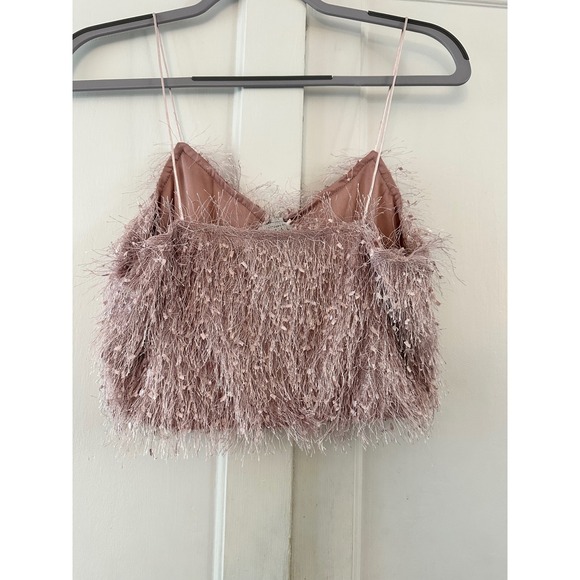 HAYDEN MAUVE Feather Fringe Cami Crop Top Size S - Picture 3 of 5
